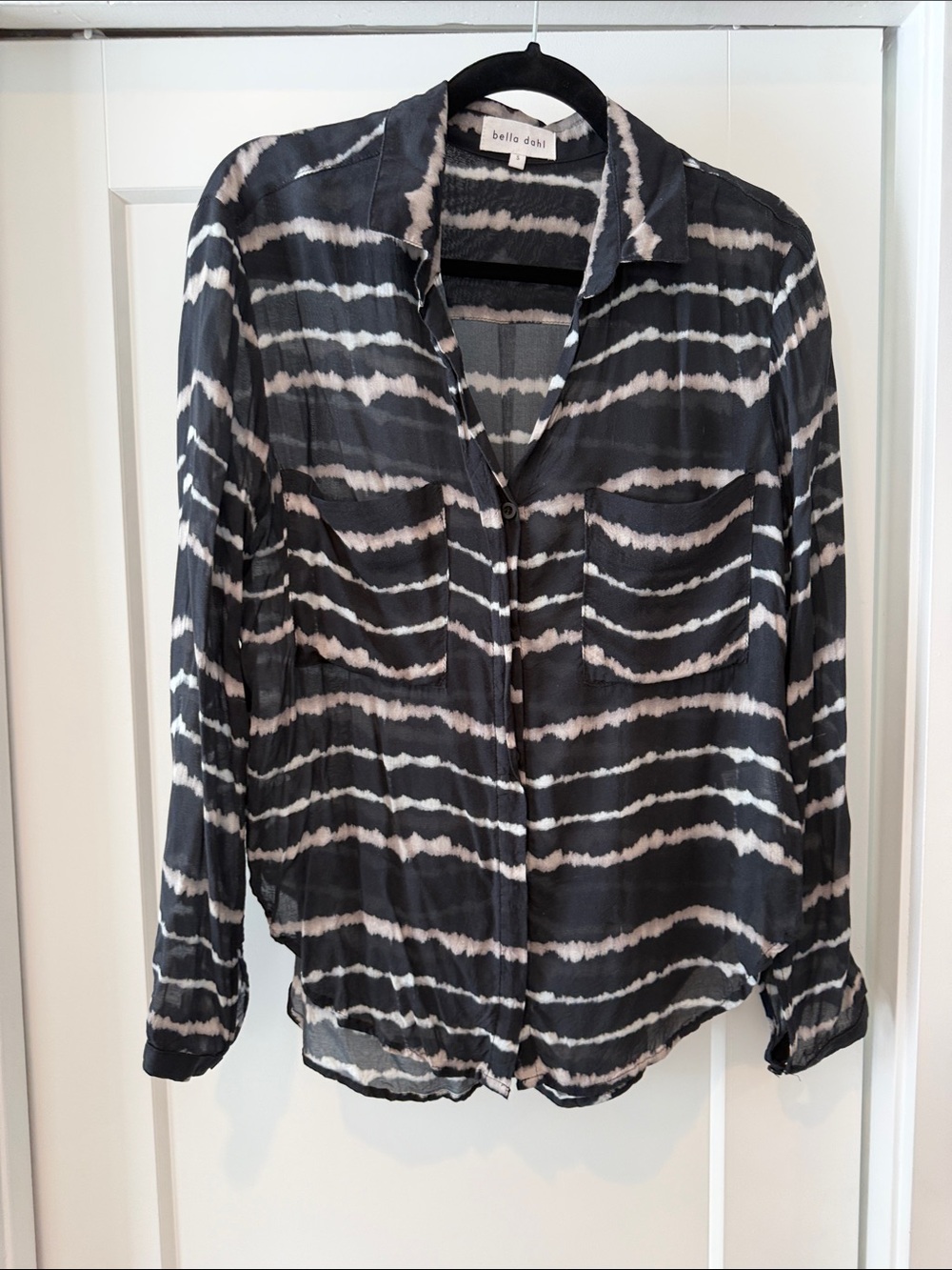 Bella Dahl Black and White Wave Stripe Button-Down Shirt